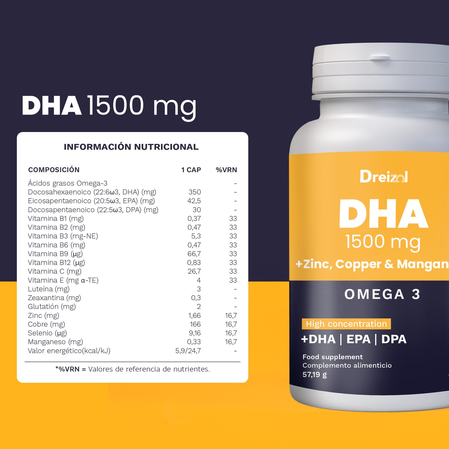 DHA 1500  Omega 3 + Zinc Cobre y Magnesio